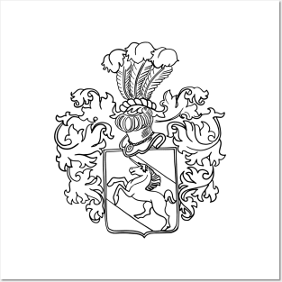 Shedenhelm Family Crest, Line Drawing with Black Ink Posters and Art